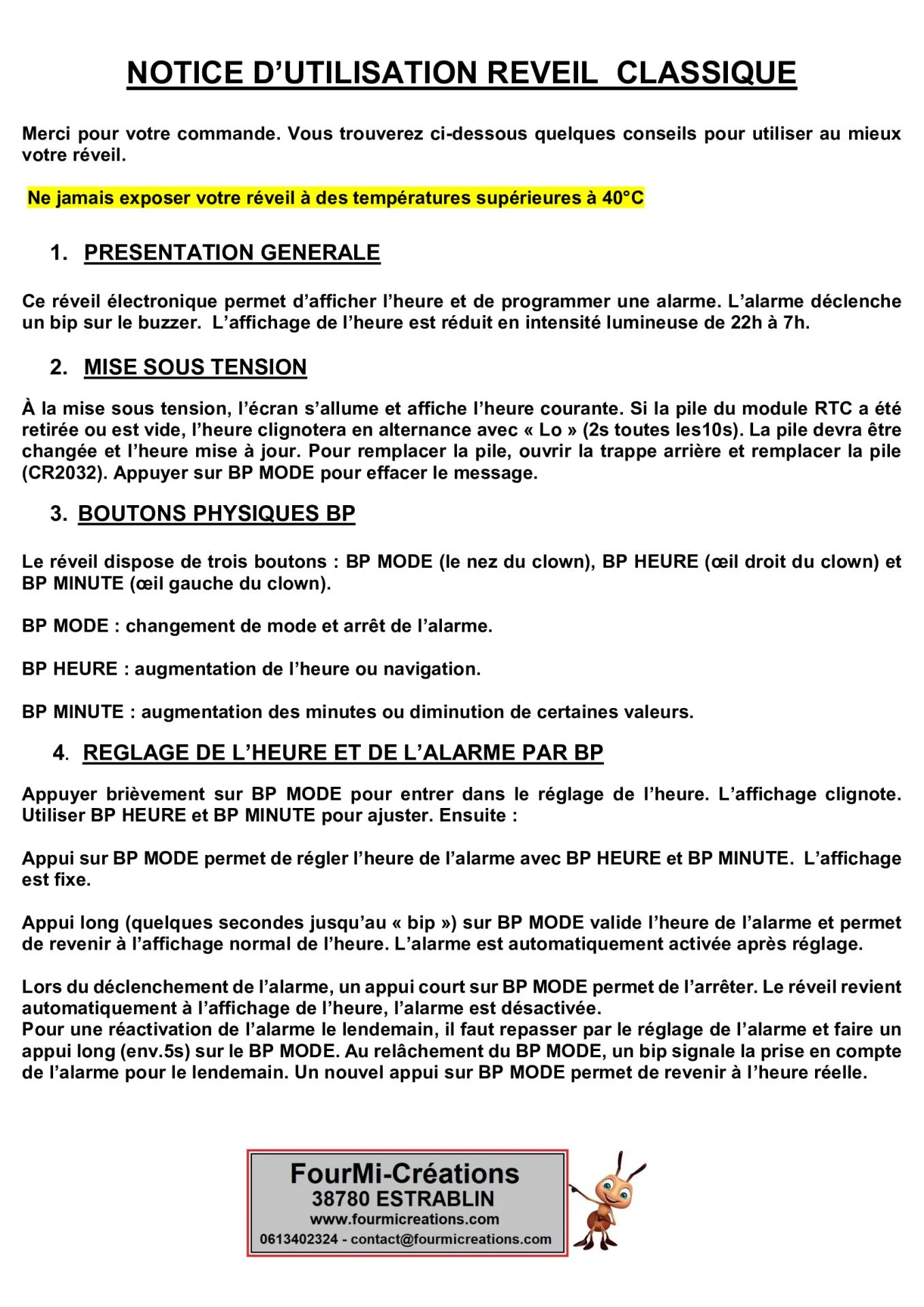 Notice reveil classique